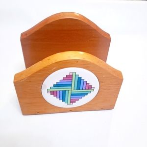 1988 Interpur Vintage Geometric Aztec Southwest Vintage Wooden Napkin Holder